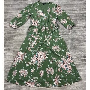 Lily Black Dress Women Small Green Floral 3/4 Sleeve Knee Length Polyester Blend